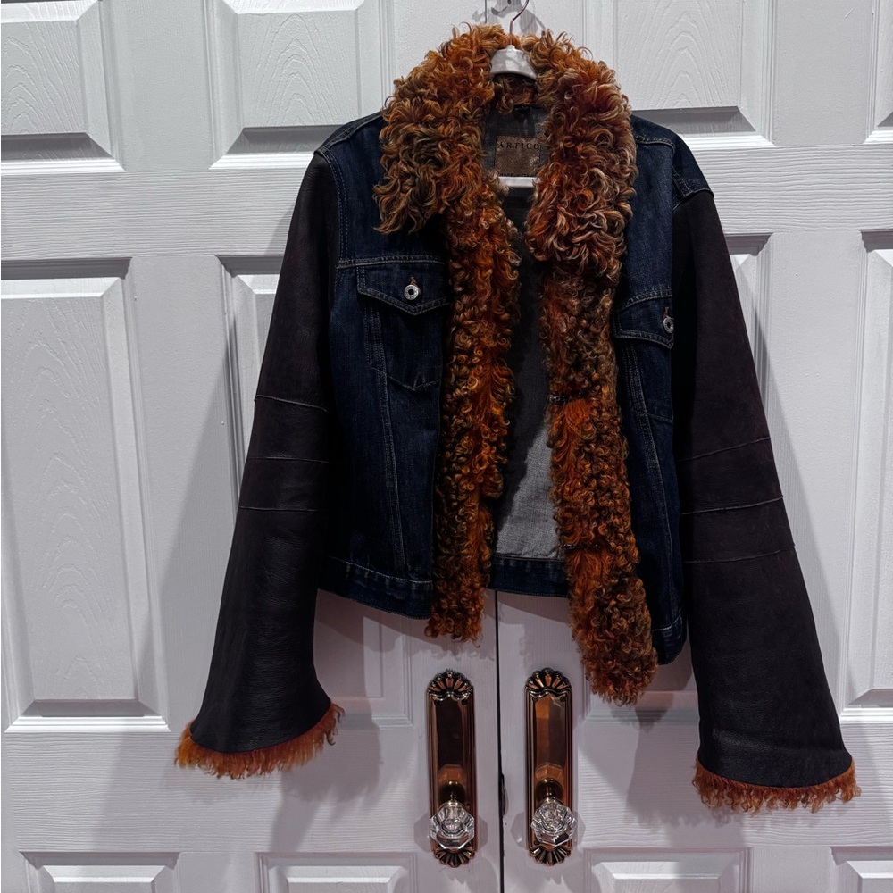 ARTICO Made in Italy Genuine Shearling Leather & Denim Jacket – Size Medium